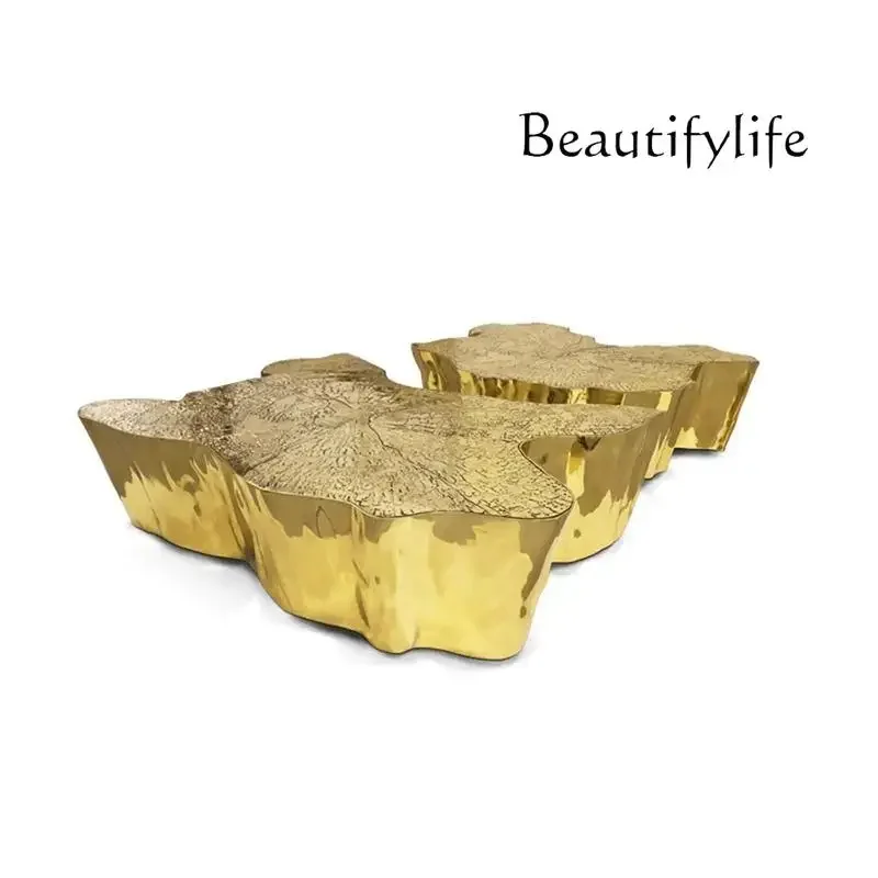 

Simple modern stainless steel special-shaped coffee table designer creative metal light luxury tree root coffee table