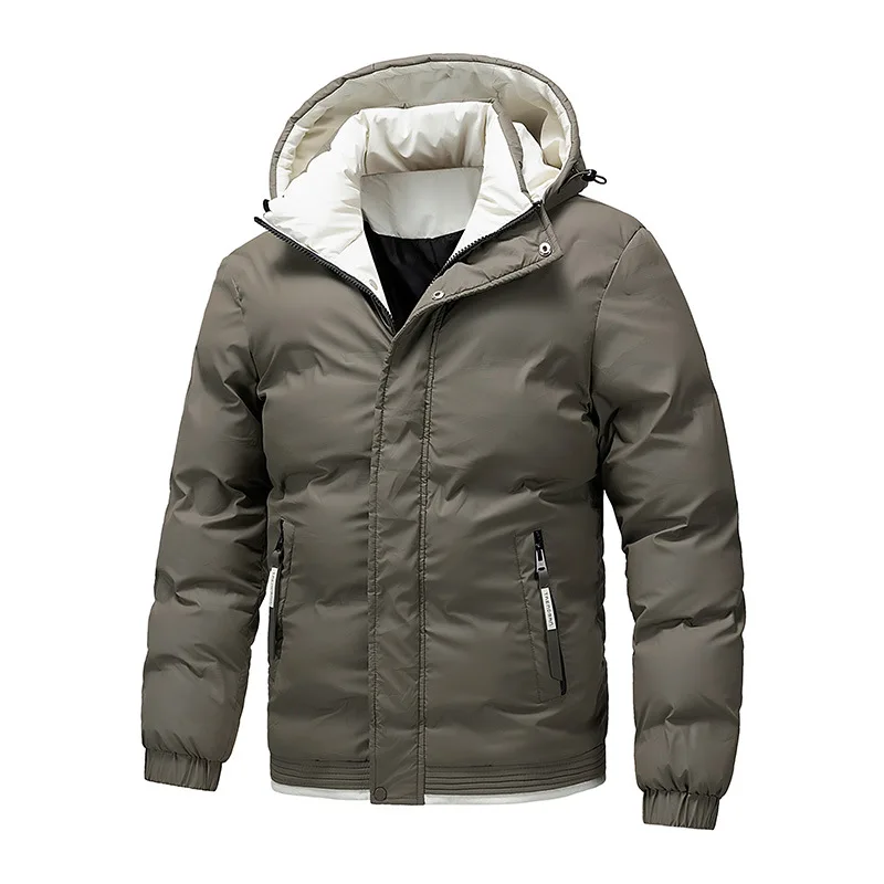 2025 Winter Man Down Coat Thicken Cold-proof Contrast Color Male Outerwear Stand Collar Long Sleeve Outdoor Men Hooded Jacket