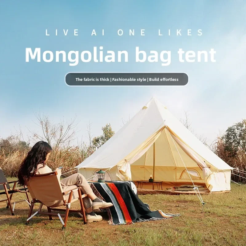 Outdoor Camping Tent Pyramid Indian Waterproof Wind Resistant Bell Oxford Cotton Yurt Tent