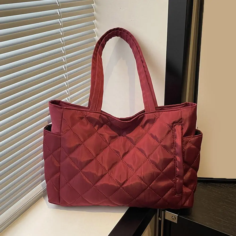 Mehrtaschen-Damen-Umhängetasche im Postboten-Stil, mit Rautenmuster, aus Baumwolle, als Kleider- und Schultertasche, große Kapazität, lässige Nylon-Schultertasche. – Detail 9