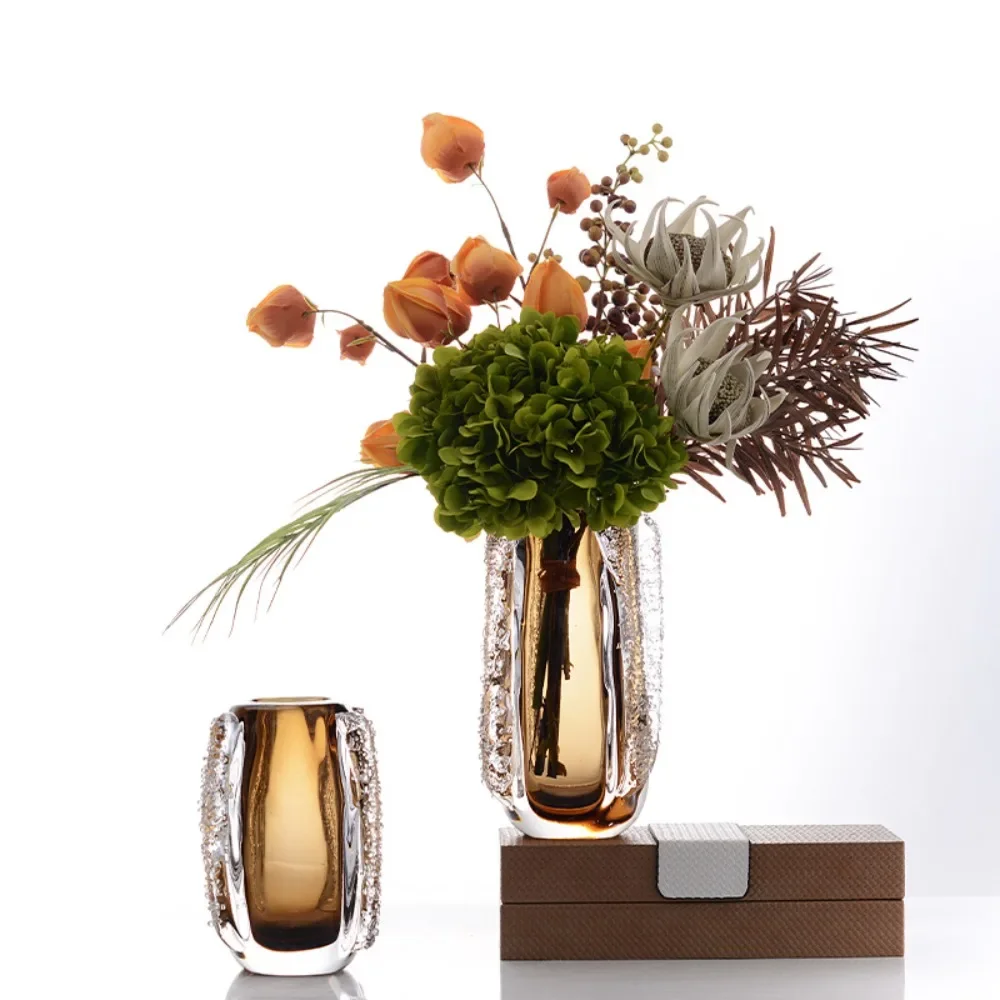 Modern light luxury high-end glazed dwarf vase, hotel homestay thickened glass art flower ware