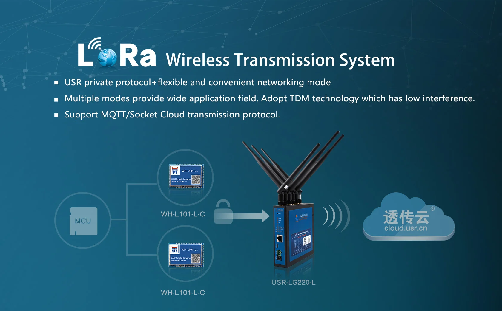 Concentrador LoRa USR-LG220, protocolo privado WAN LoRa