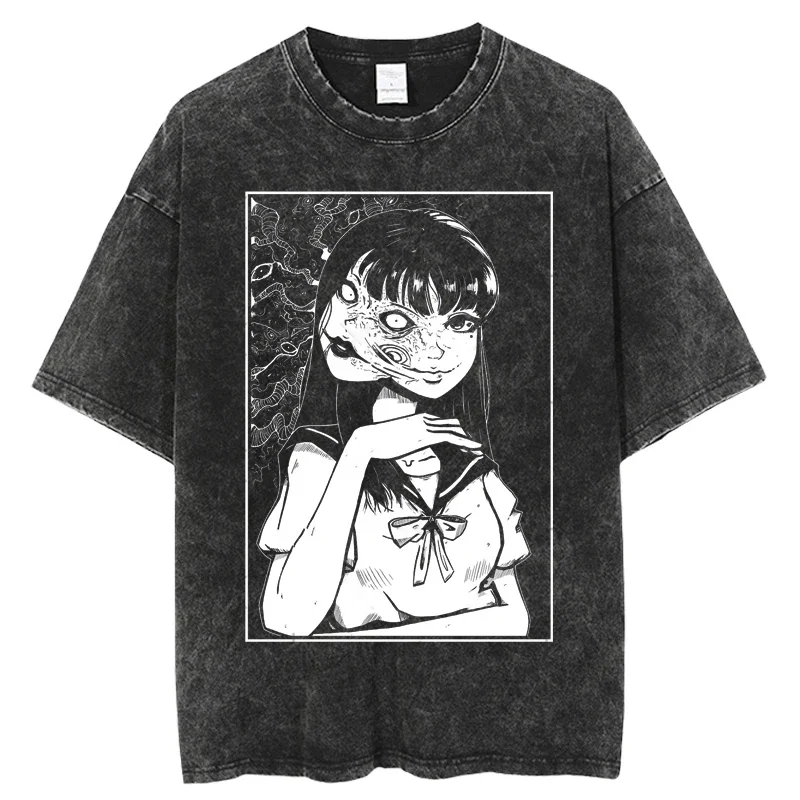 Hot  Summer T-shirts Junji Ito Horror Men T Shirt Short Sleeve Tshirt Harajuku Casual Clothing Streetwear Top Anime T-shirts