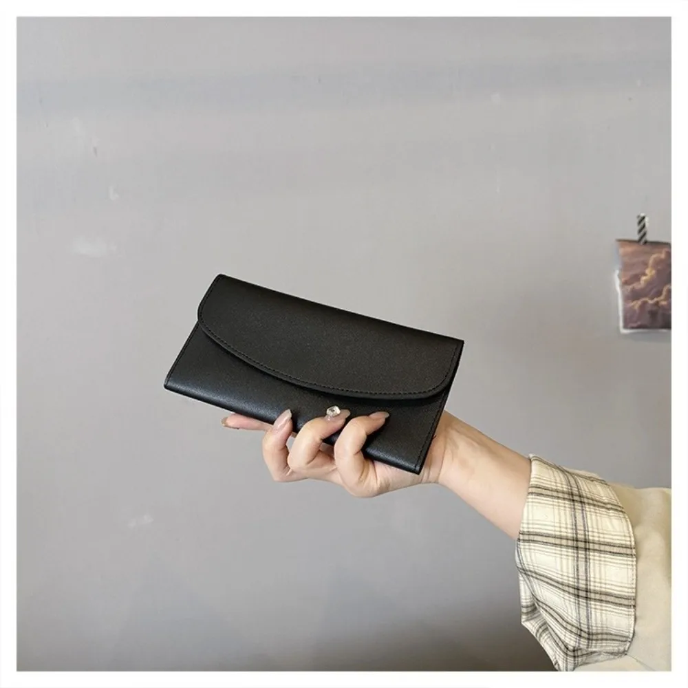 Elegant PU Leather Long Wallet Solid Color Foldable Card Holder Multi Card Slot Slim Trifold Purse for Men and Women
