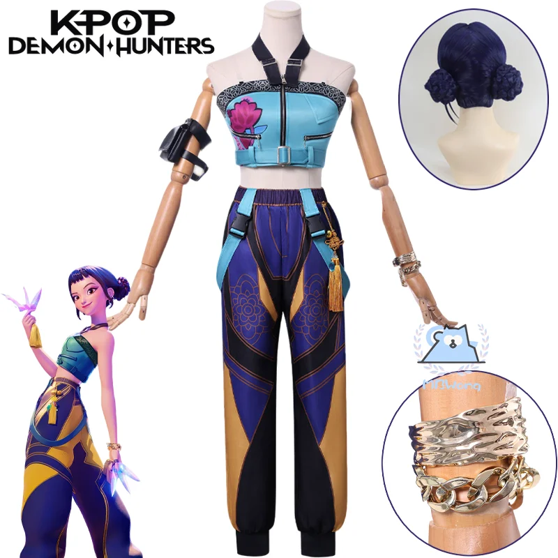 

Movie Anime KPop Demon Hunters Zoey Cosplay Costume Huntrix Zoey Uniform Wig Halloween Party For Women Girls Cos Prop