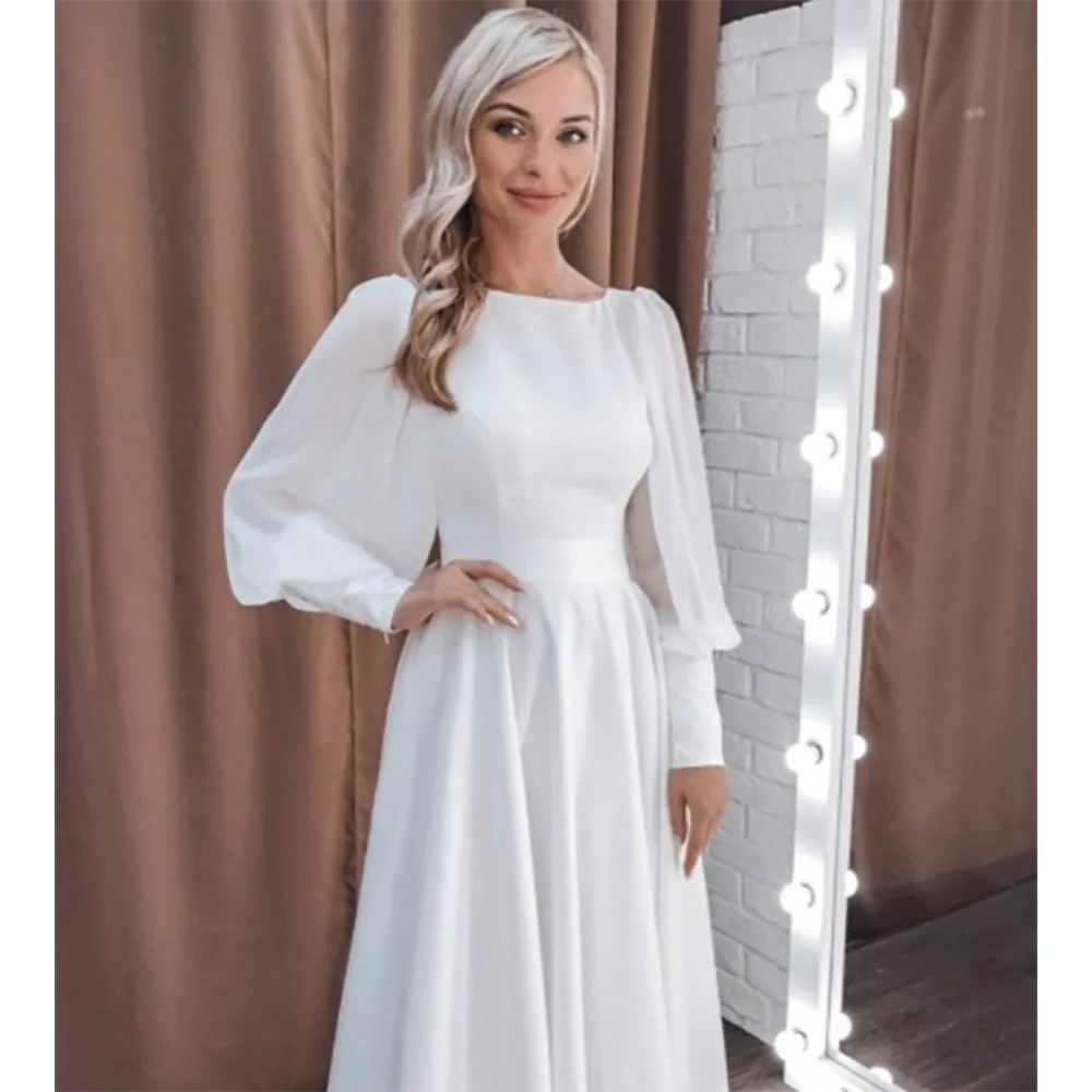 Off Shoulder Ruched szyfonu długie rękawy panna młoda suknie Custom Made 2021 Plus rozmiar linii przyciski druhna suknie ślubne