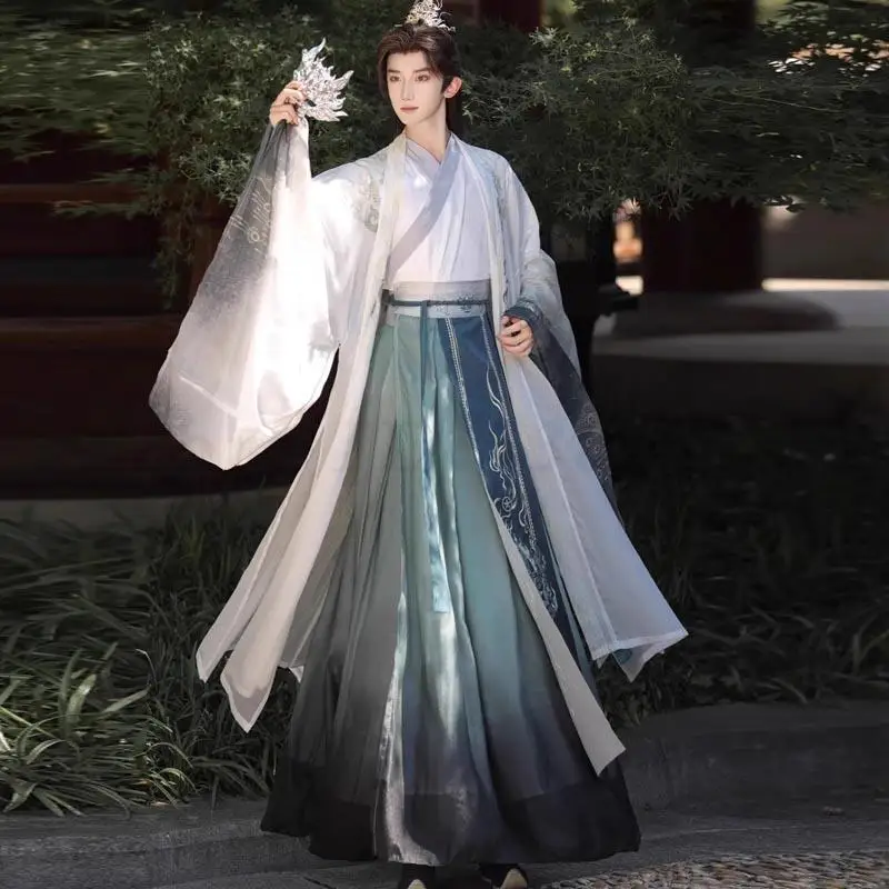 

Original Ancient Song Dynasty Hanfu Dress Set Men Women Traditional Cross Collar Costume Chinese Weijin Clothing Dancewear