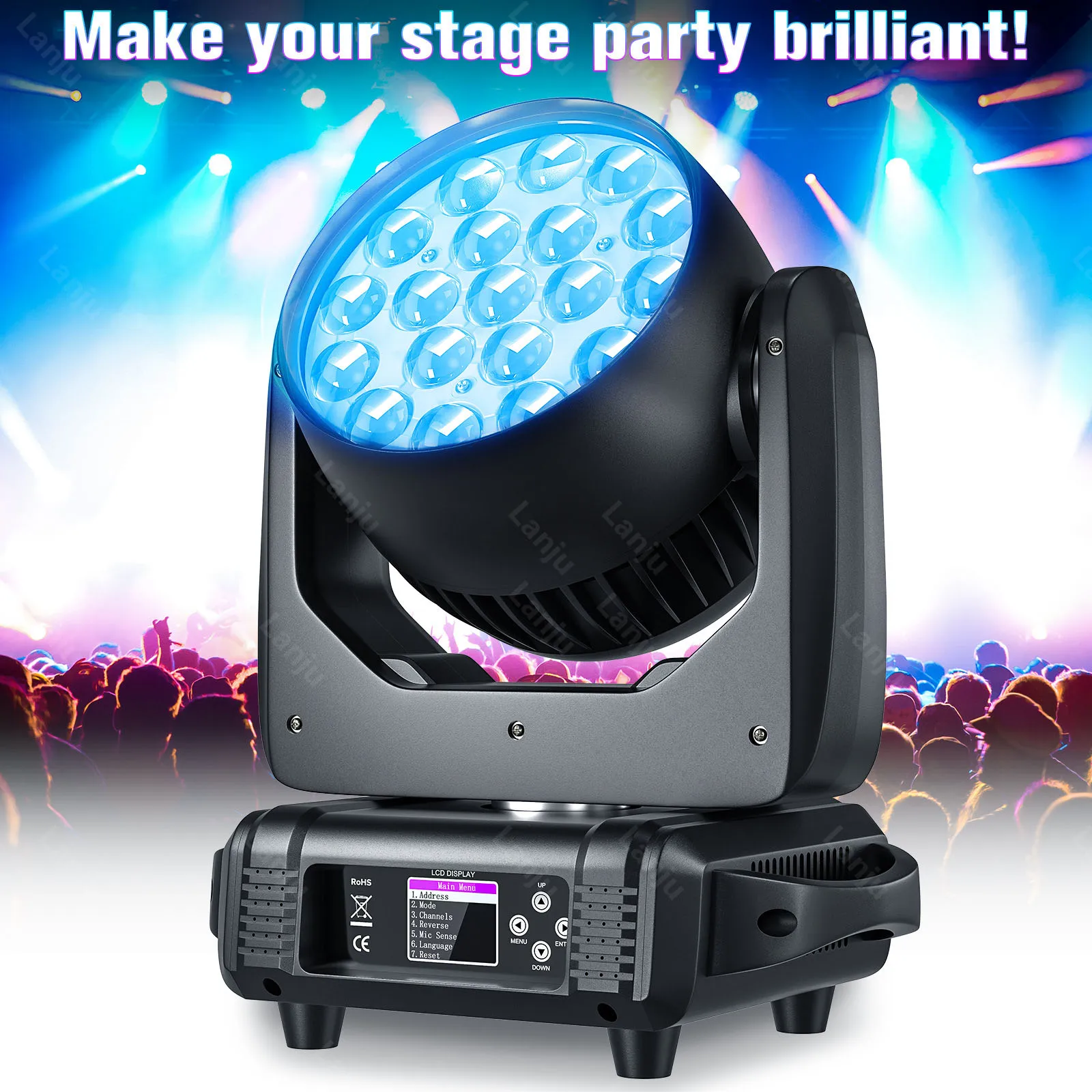 LED 19x15W Bee Eye Spot Light 4in1 RGBW Beam Moving Head Lamp UV Dyeing Wall Washer Lights Party DJ Disco Wedding DMX Stage Lamp