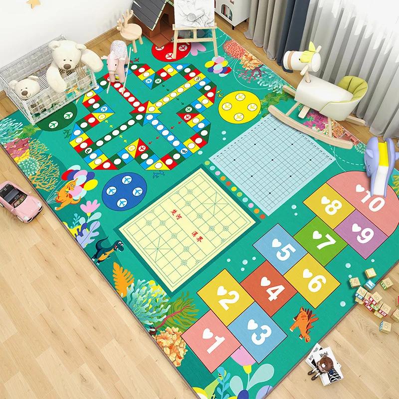 Cartoon Rug Educational Sports Game Carpet for Kindergarten Hopscotch Flying Chess Floor Mat Home Decor