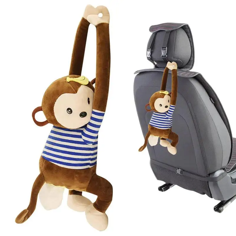 Creative Cute Cartoon Monkey Home Office Car Hanging Paper Napkin Tissue Box Cover Holder Portable Paper Box Soft 3D Animals