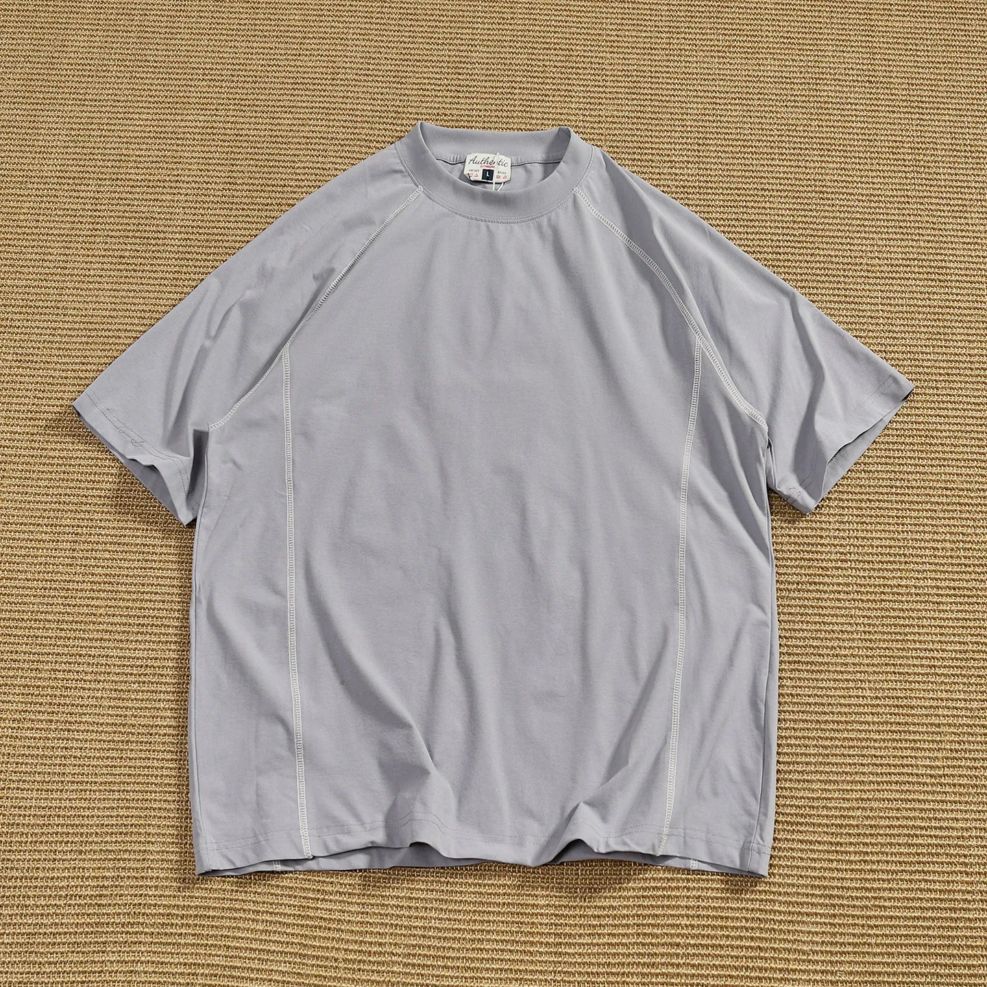 Quick-drying fabric contrast topstitched short-sleeved T-shirt men's retro sports style loose round neck casual half-sleeved top