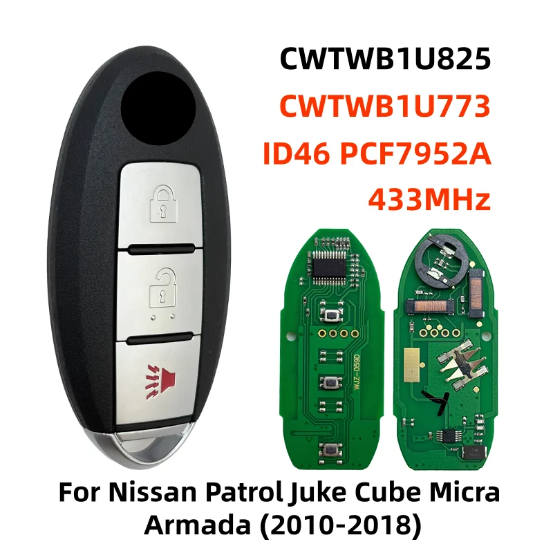 

CWTWB1U825 CWTWB1U773 433 МГц PCF7952A ID46 чип 3-кнопочный умный дистанционный ключ от автомобиля для Nissan Patrol Juke Cube Micra Armada 2010-2018