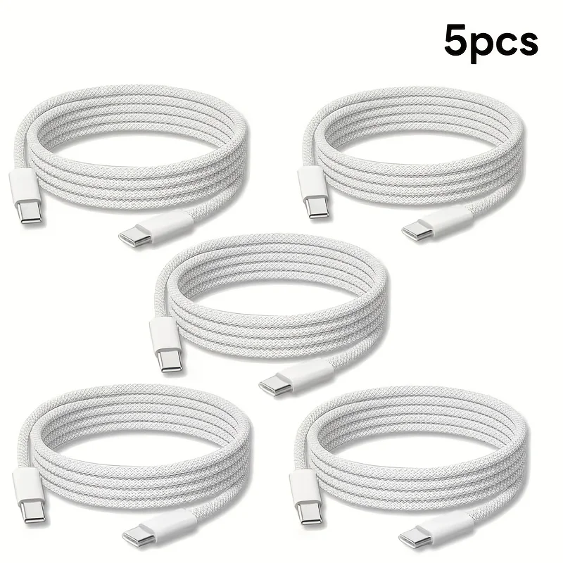 5 Sets 3.3FT/1M Fast Chargers Kit with 60W Dual Port USB-C Charging Blocks And USB-C to C Braided Data Cables for iPhone 16/15 Series iPad Pro/iAir & Android Phones