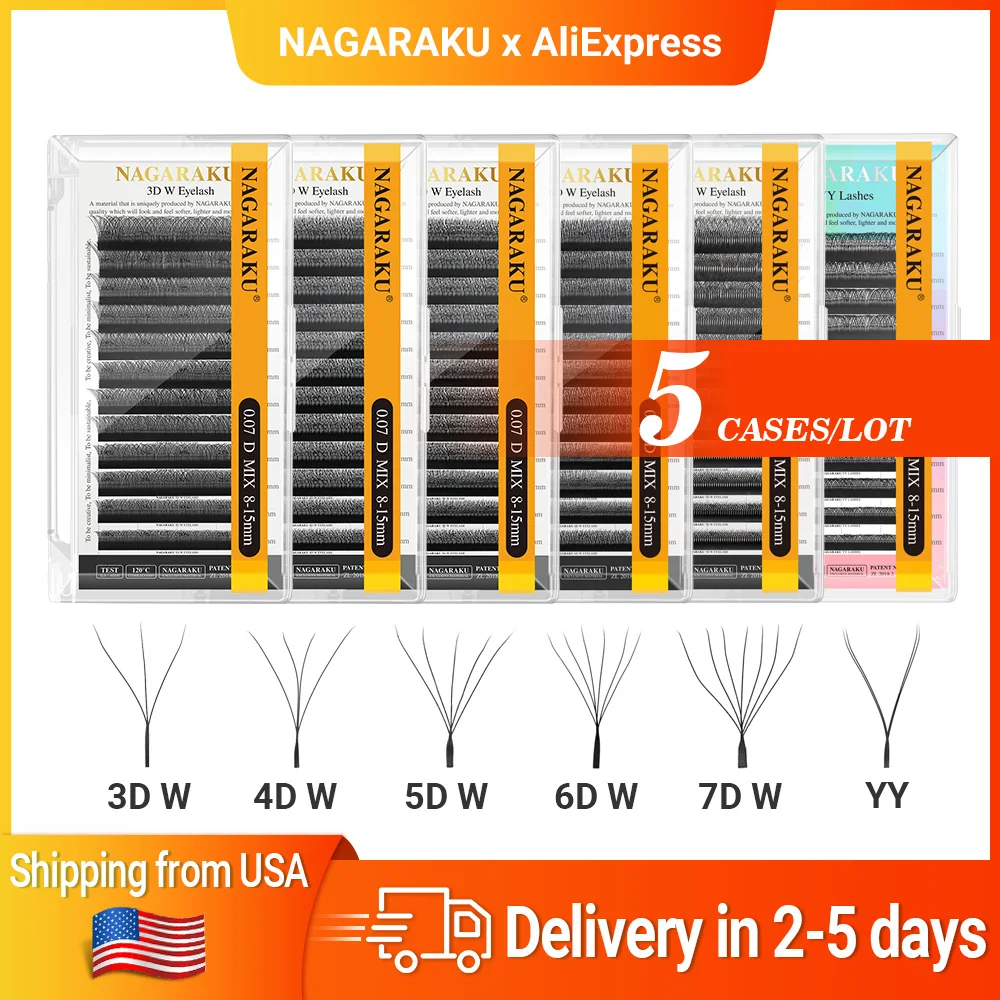 NAGARAKU Ship From USA 5 Cases YY W Shape 3D 4D 5D 6D 7D Eyelashes Fast Free Delivery in 2-5 days by USPS Express