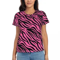 Pink Zebra Print T Shirts Black Stripes Casual O Neck T Shirt Short Sleeve Y2K Oversize Tee Shirt Summer Clothing Streetwear