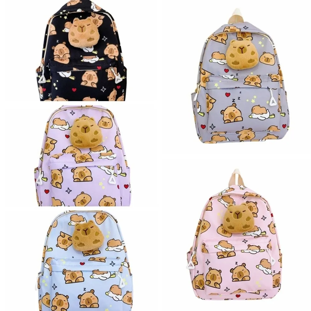 Doll Decoration Capybara Backpack Nylon Wide Straps Cartoon Animal Daypack Foldable Multi Functional Large Capacity School Bag