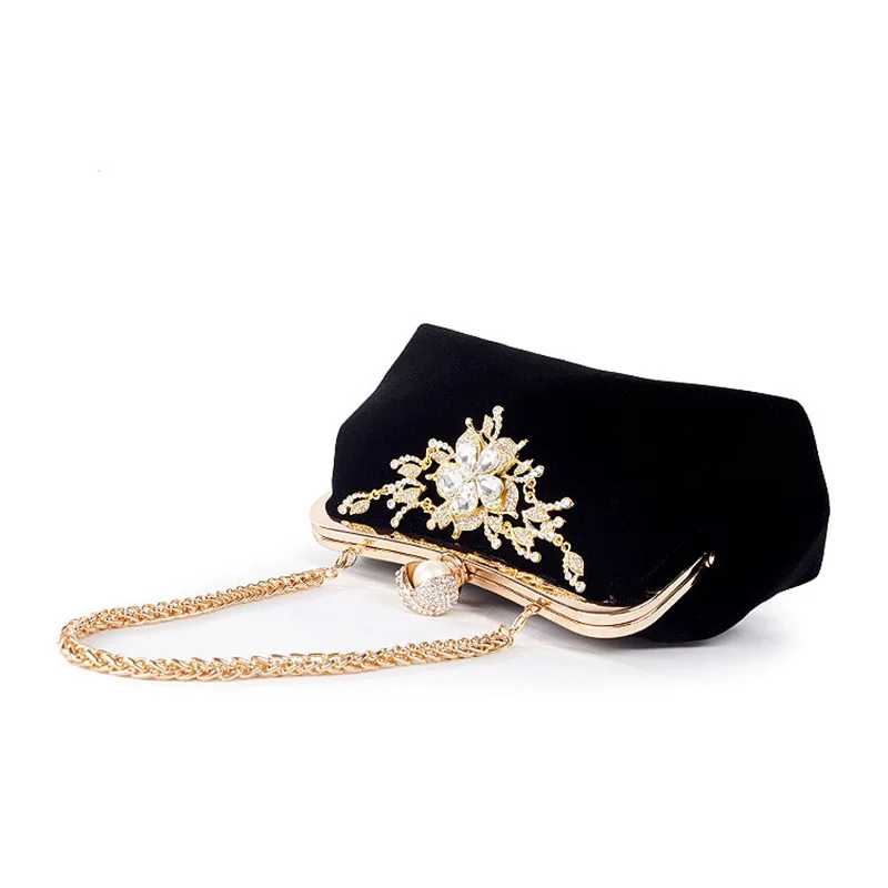 Female Diamond Pearl Handbag Vintage Crystal Flower Evening Bag Wedding Party Bride Clutch Bag Purse