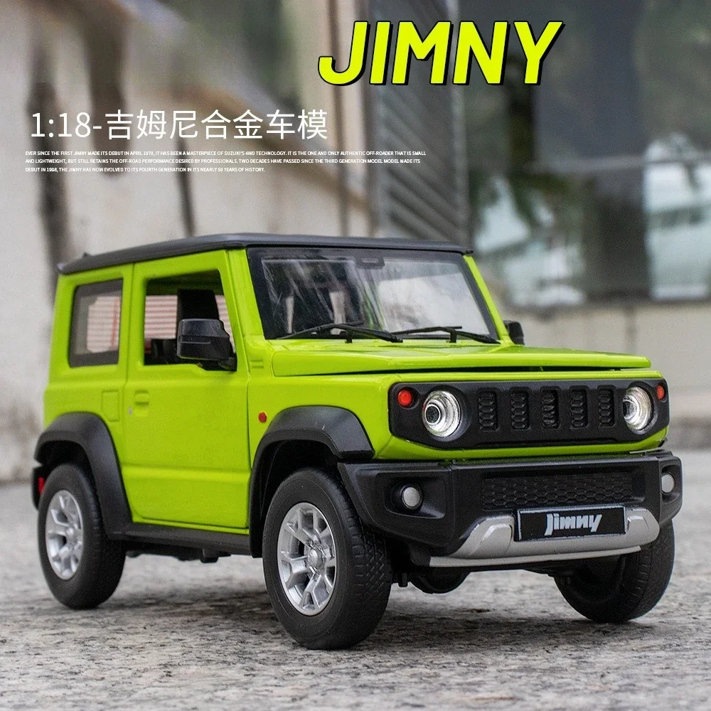 

Масштабная модель внедорожника Jimny 1:18 из литого сплава со звуком и светом, коллекционная имитационная модель автомобиля, подарок для детей