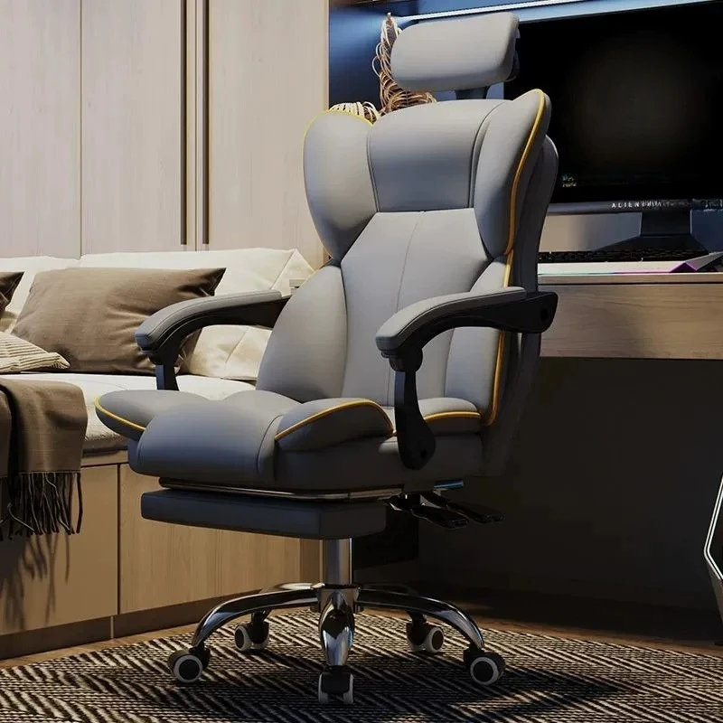 Lounge Leather Office Chair Comfortable Nordic Swivel Office Chair Minimalist High Back Designer Silla Gamer Salon Furniture