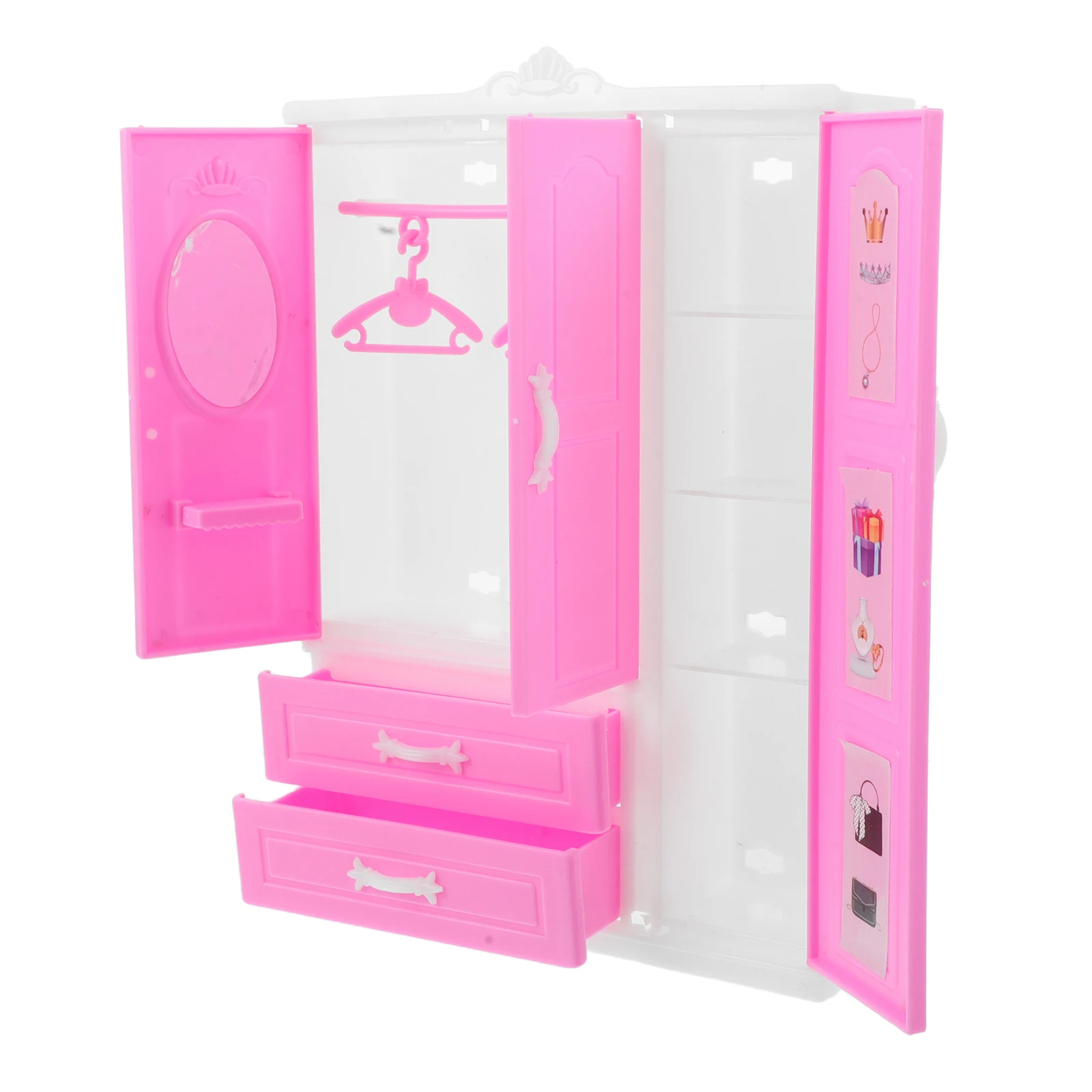 

Miniature Wardrobe Closet Princess Inspired Elegant Details Compact Design Realistic Simulation Durable Versatile Storage Kids