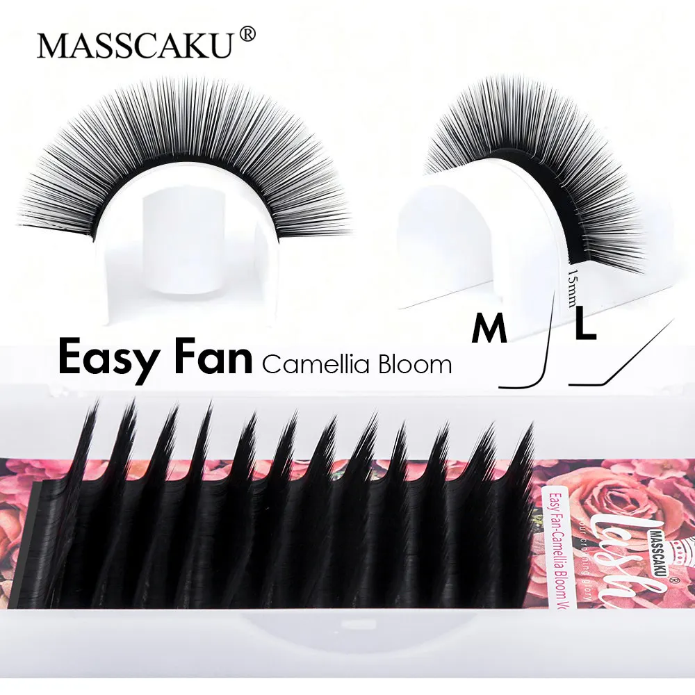 

Factory Price L M Curl Fast Blooming Eyelash Extensions Mixed Length 3D Wild Fluffy Messy Soft Easy Fan Eyelashes from MASSCAKU