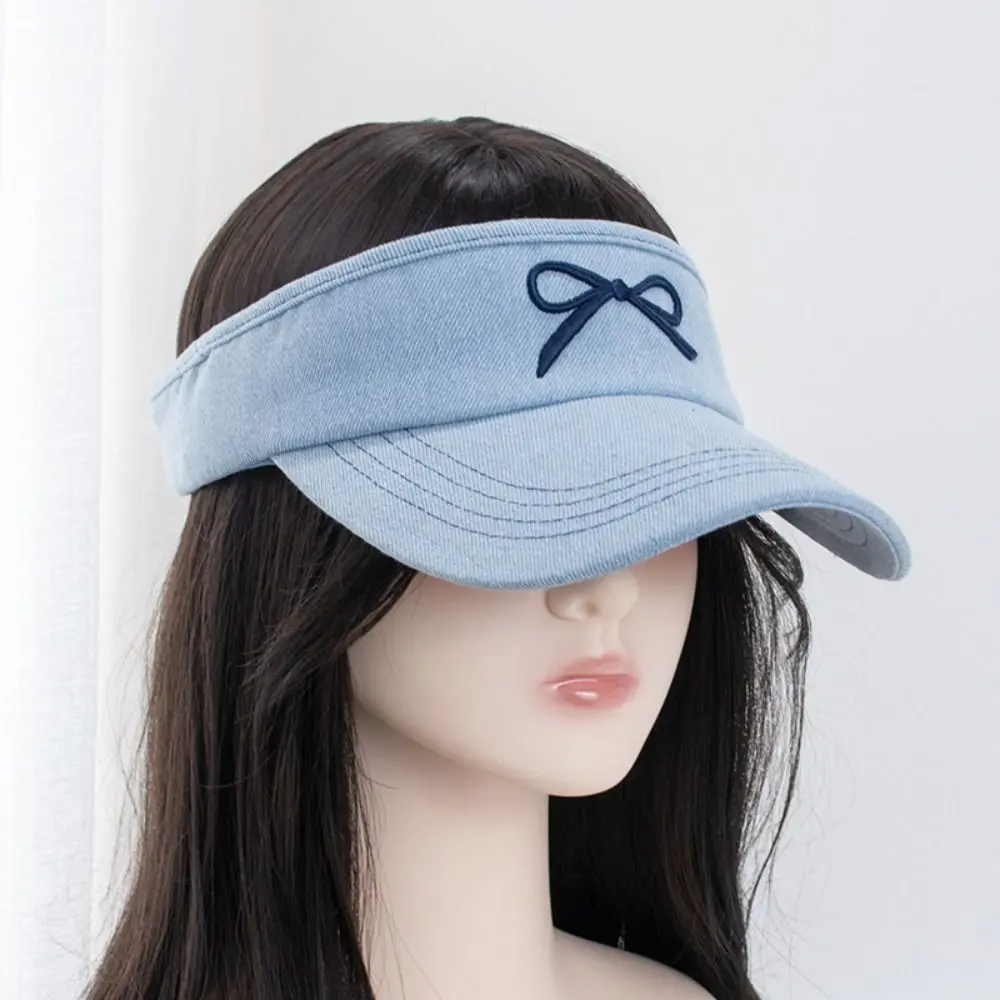 Beach Cap Denim Bowknot Hat Bowknot Sun Visor Empty Top Cap Fashion Sunshade Bowknot Visor Cap Women