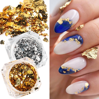 1Box Gold Leaf For Nails Holographic Foil Irregular Flakes Glitter Nail Art Silver Sequins Chrome Powder Winter Decoration NTCB