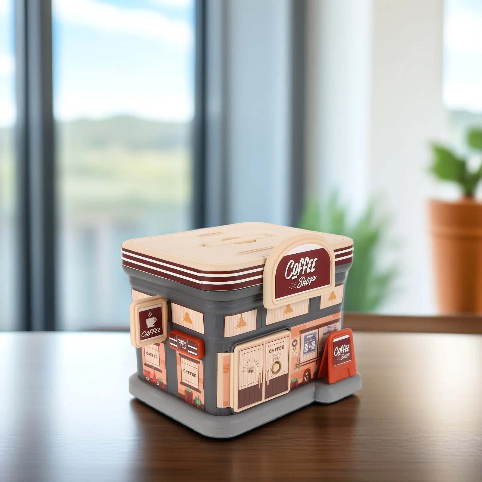 

Cafe Piggy Bank High Capacity Cartoon Money Container Durable Plastic Coin Bank Compact Desktop Savings Box For Adults