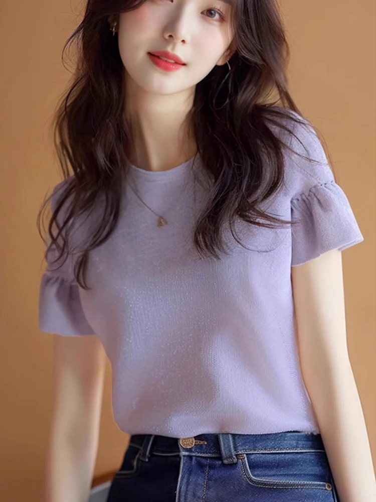 

Футболка с эффектом похудения ort Sve, мягкий повседневный базовый многослойный корейский круглый топ для женщин летом