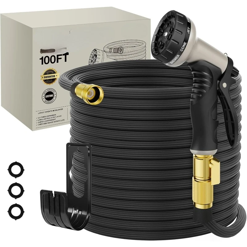 

Garden Hose 100ft, Expandable Garden Hose Leak-Proof with 40 Layers of Innovative Nano Rubber,2024 Version/New Patented,