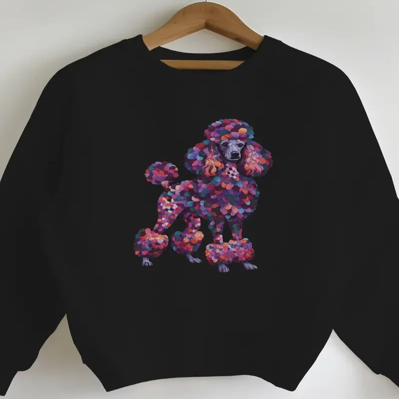 

Fall Winter Women Plus Size Sweatshirt Female Oversize Clothes Poodle Mosaic Pattern Graphic Long Sleeve Round Neck Comfortable