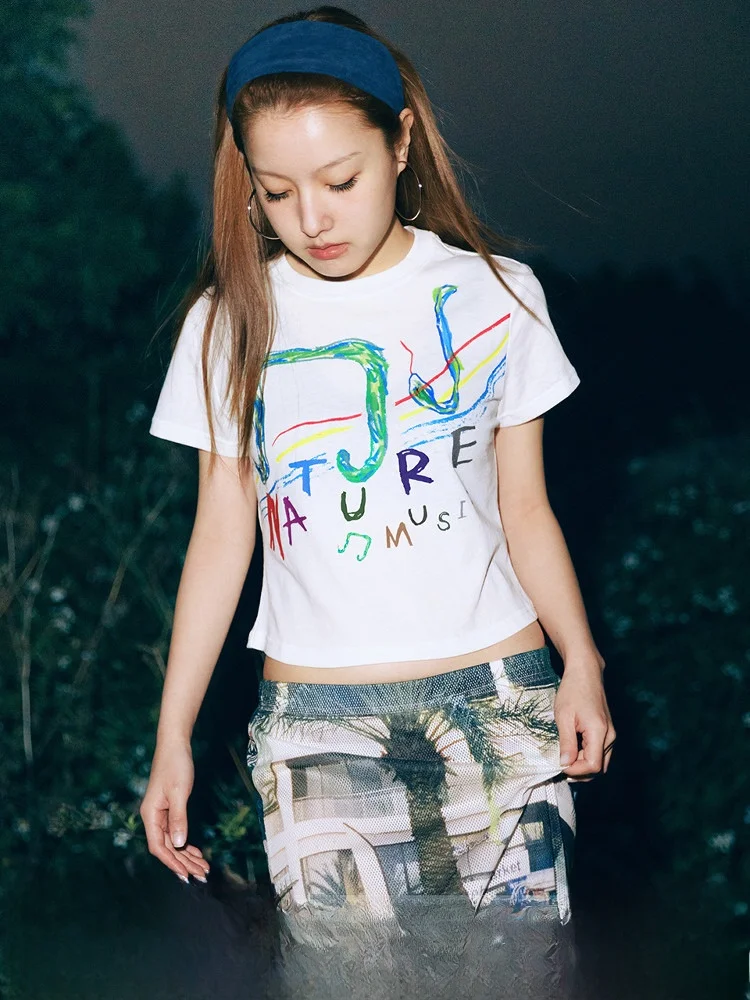 

Crnenter l Music Note Hand-dn Print Bamboo Cotton ort Lightweight Tee Loose Fit round Ne Summer T-irt