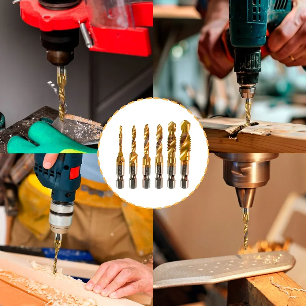 Hexagonal Shank Combined Tap and Drill Bits Set  HSS Screw Thread Metric Tap Drill Bit Compound Tap M3 M4 M5 M6 M8 M10 Hand Tool