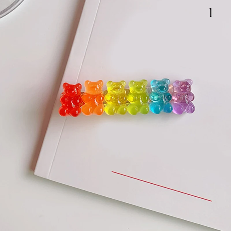 1PCS Jelly Color Gummy Headwear Girls Women Hairpins Barrette Duckbill Clip Sweet Cute Bear Hair Clips Fashion Retro Side Clips