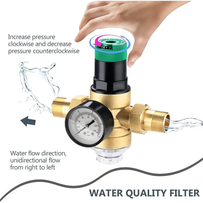 YANA35R Water Filter With Pressure Gauge, Water Pressure Regulator 1