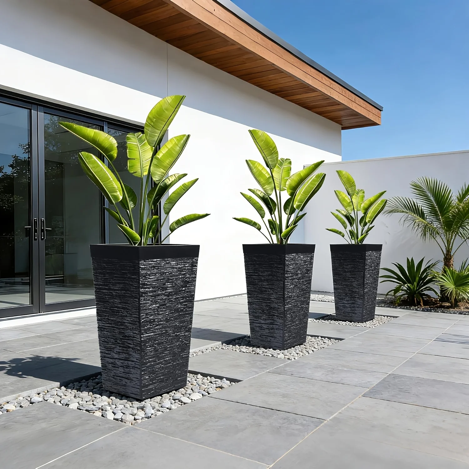 22.7-inch Faux Stone Pattern Flower Pot Set (3pcs),Large Modern Plant Pots,Without Inner Pots,with