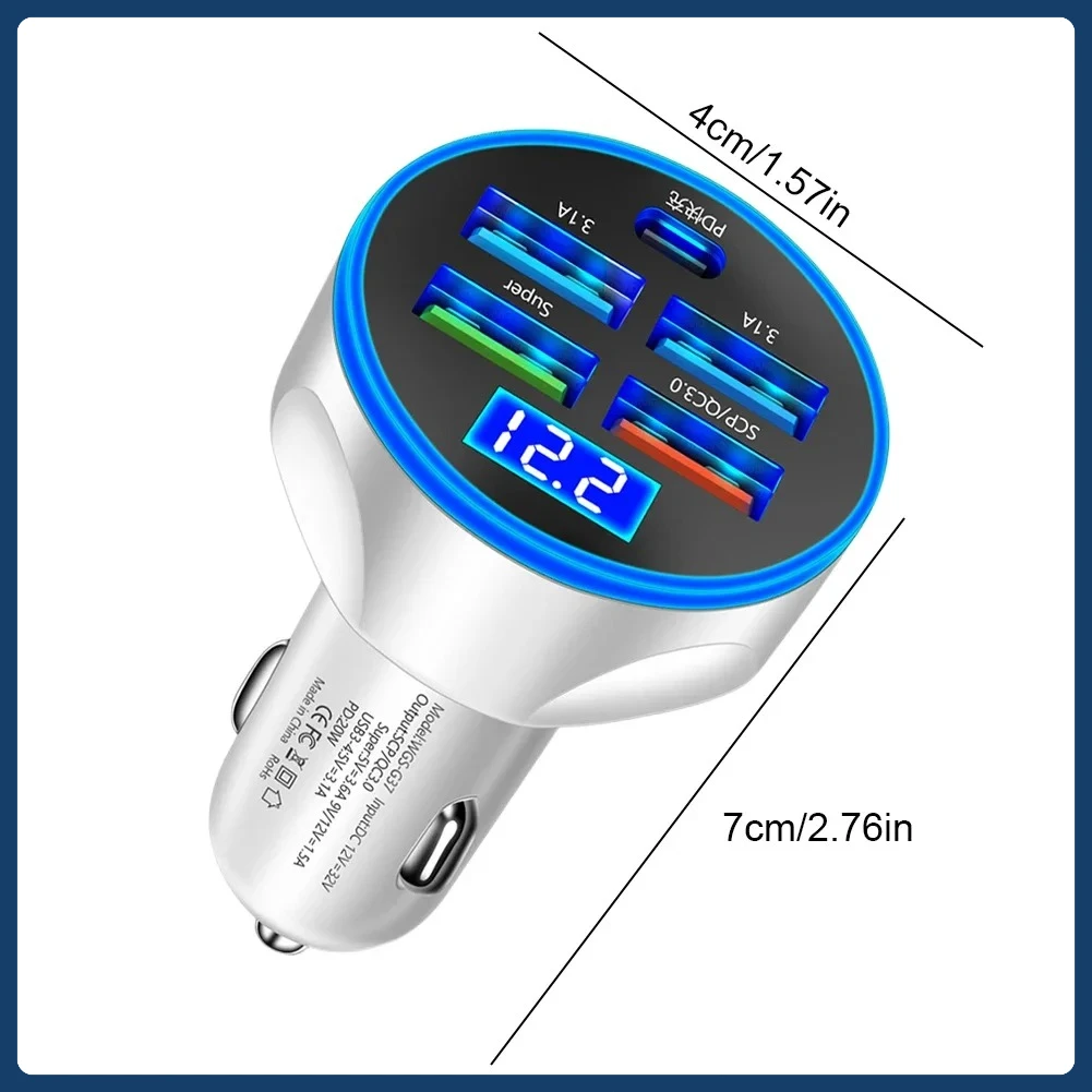 250 واط PD شاحن سيارة 5 منافذ شحن سريع PD QC 3.0 USB C سيارة شاحن سريع نوع-C محول في سيارة آيفون سامسونج شاومي