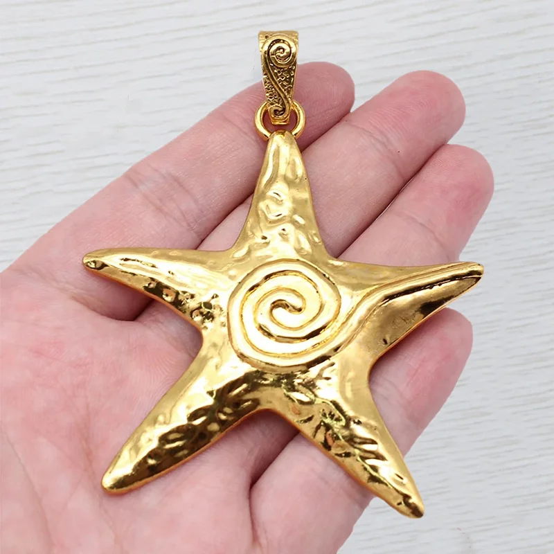 

2 x Antique Gold/Silver Color Large Spiral Starfish Charms Marine Organism Pendant Metal Alloy DIY Necklace Earrings Marking
