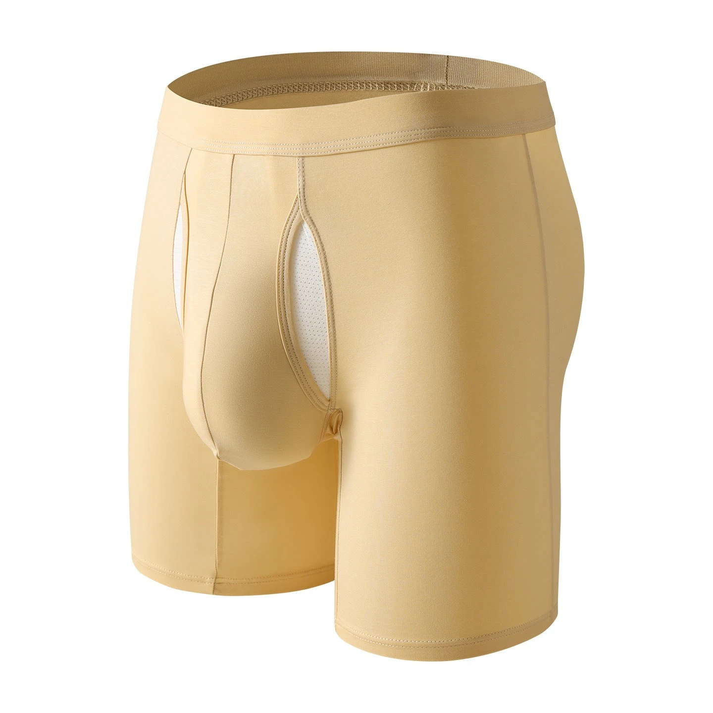 Mid Waist Solid Lyocell Long Boxer Briefs for Men Anti Chafing Thigh Protection, Comfort Athletic Sport Male Underwear