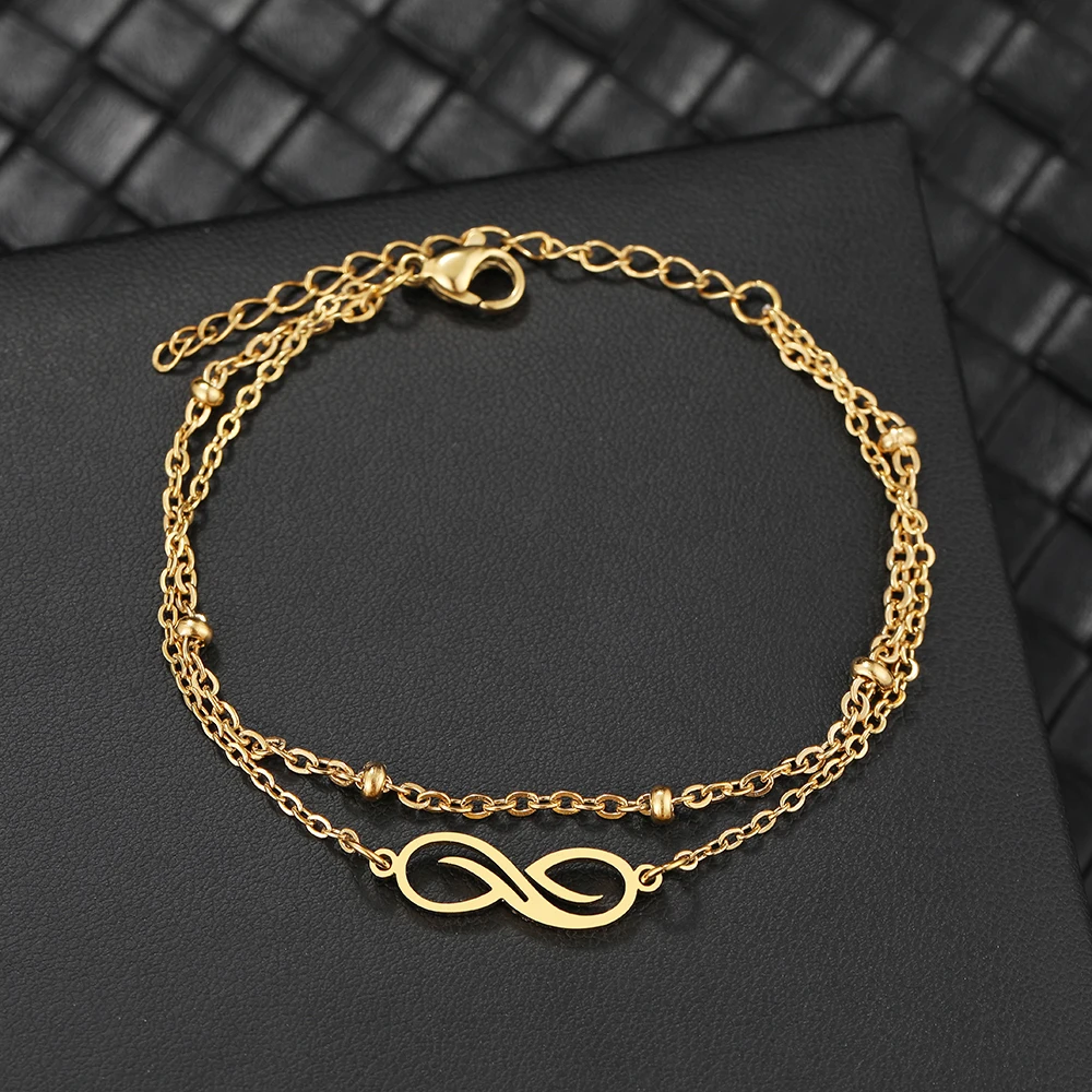 Stainless Steel Bracelets Korean Fashion Infinity Symbol Multi-layer Bead Chain Charms Bracelet For Women Jewelry Girl Kpop Gift