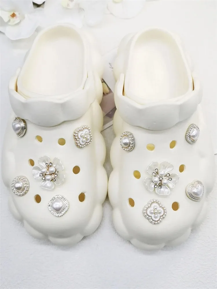 10PCS Shoe Charms ABS Decorations Accessories DIY Ornament Pins For Clog Buckle Shoes Elegant Pearl Floral Design