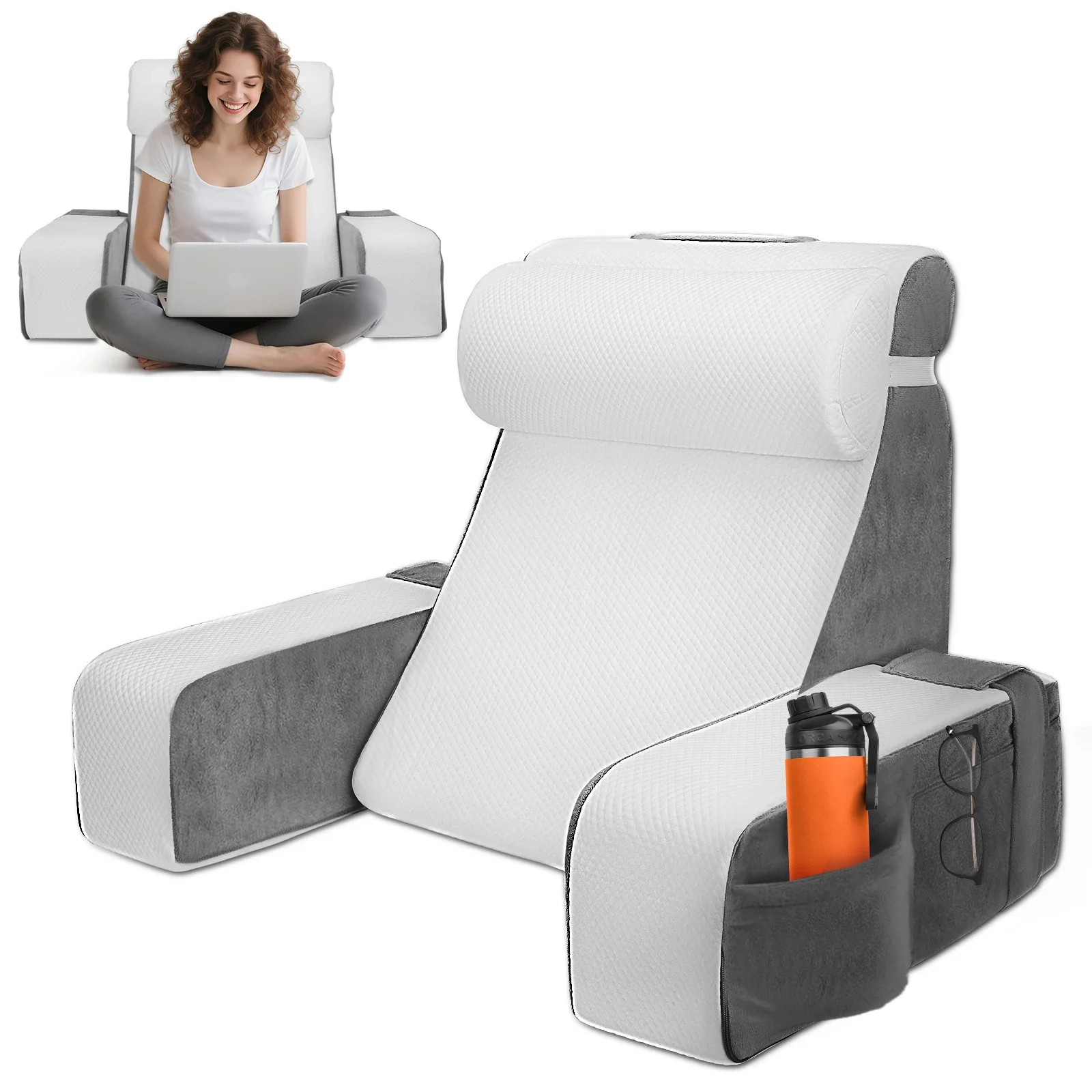 Reading Pillow for Bed Extra Large Arm Rest Pillow Memory Foam Bed Rest Pillow for Reading TV Gaming Comfort Bed Chair Cushion