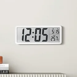 Digital Wall Clock Electronic Wall Mounted LCD Disply Clocks Multifunctional Temperature and Time Week Display Alarm Clock White