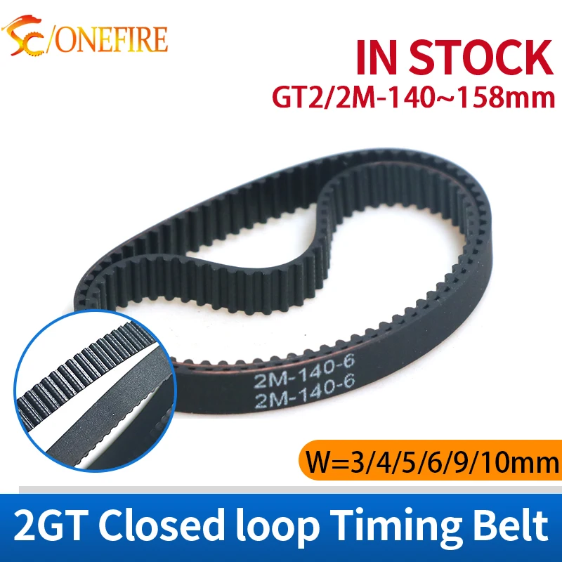 ONEFIRE Timing Belt 2M 2GT Length 140 142 144 146 148 150 152 154 156 158mm Closed Loop Transmission Belt Width 3/4/5/6/9/10mm