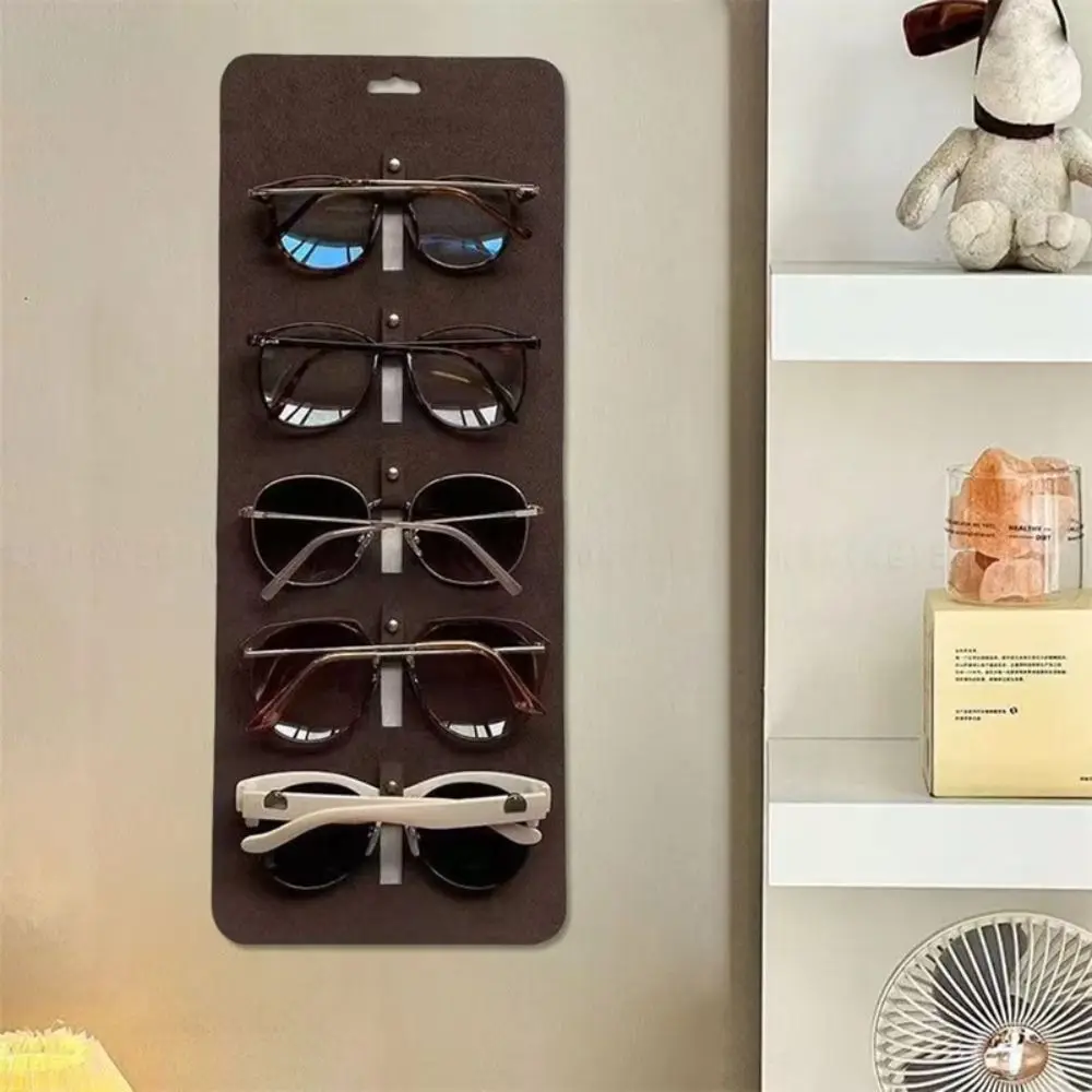 Wall Mounted Glasses Organizer 5 Slot Roll Up Hanging Eyewear Holder PU Leather Space Saving Eyeglasses Display Rack Behind Door