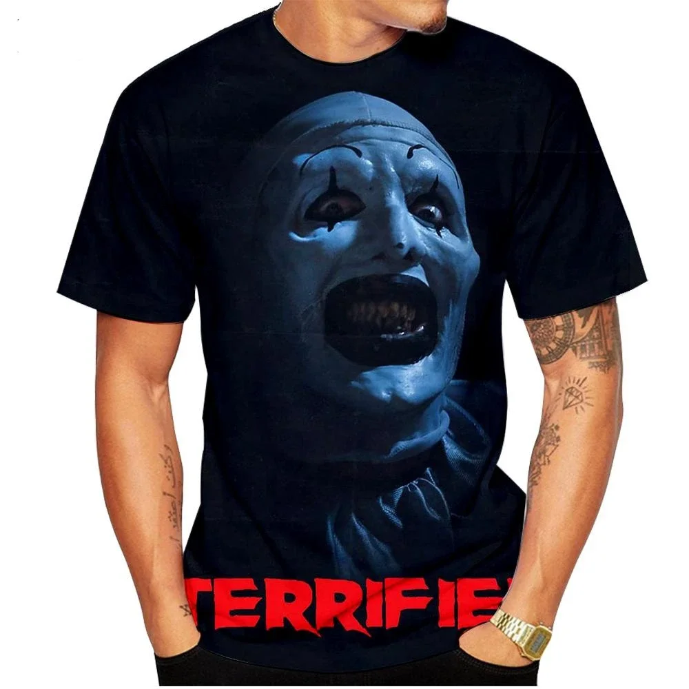 

New Spring And Summer Fashion Funny Men's T-Shirts 3D Print Scary Clown Graphic Short Sleeve Round Neck Plus Size Leisure Tops