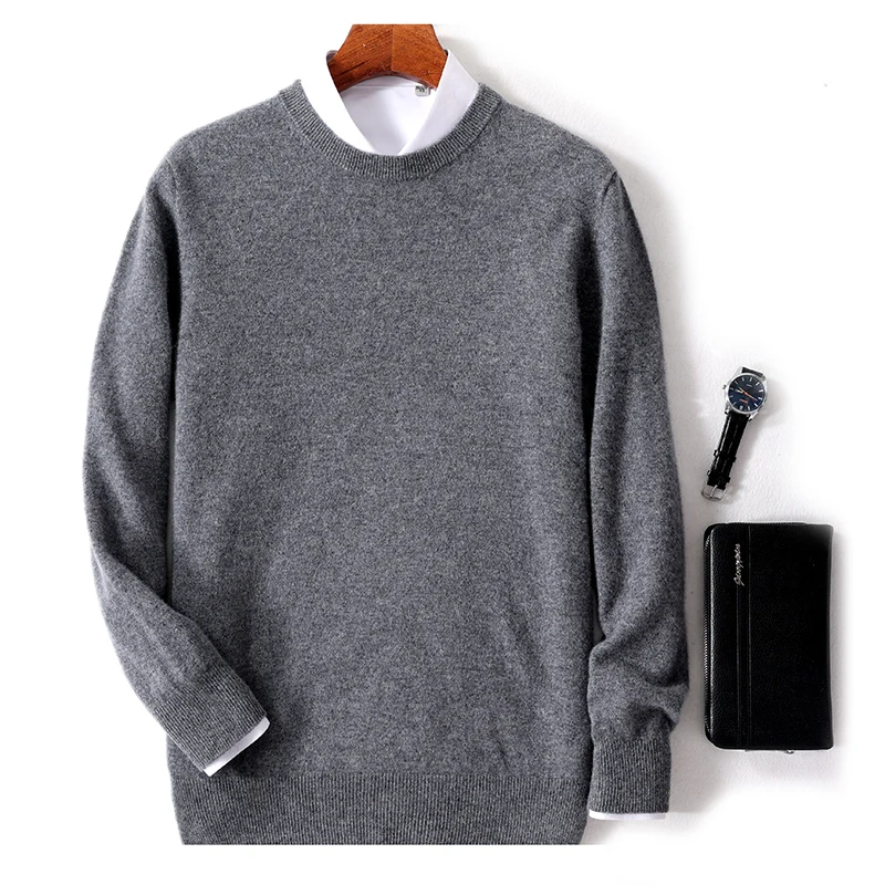 First-line ready-to-wear men's clothing 100% pure wool O-neck sweater men casual business knit orange pullover Soft snug autumn