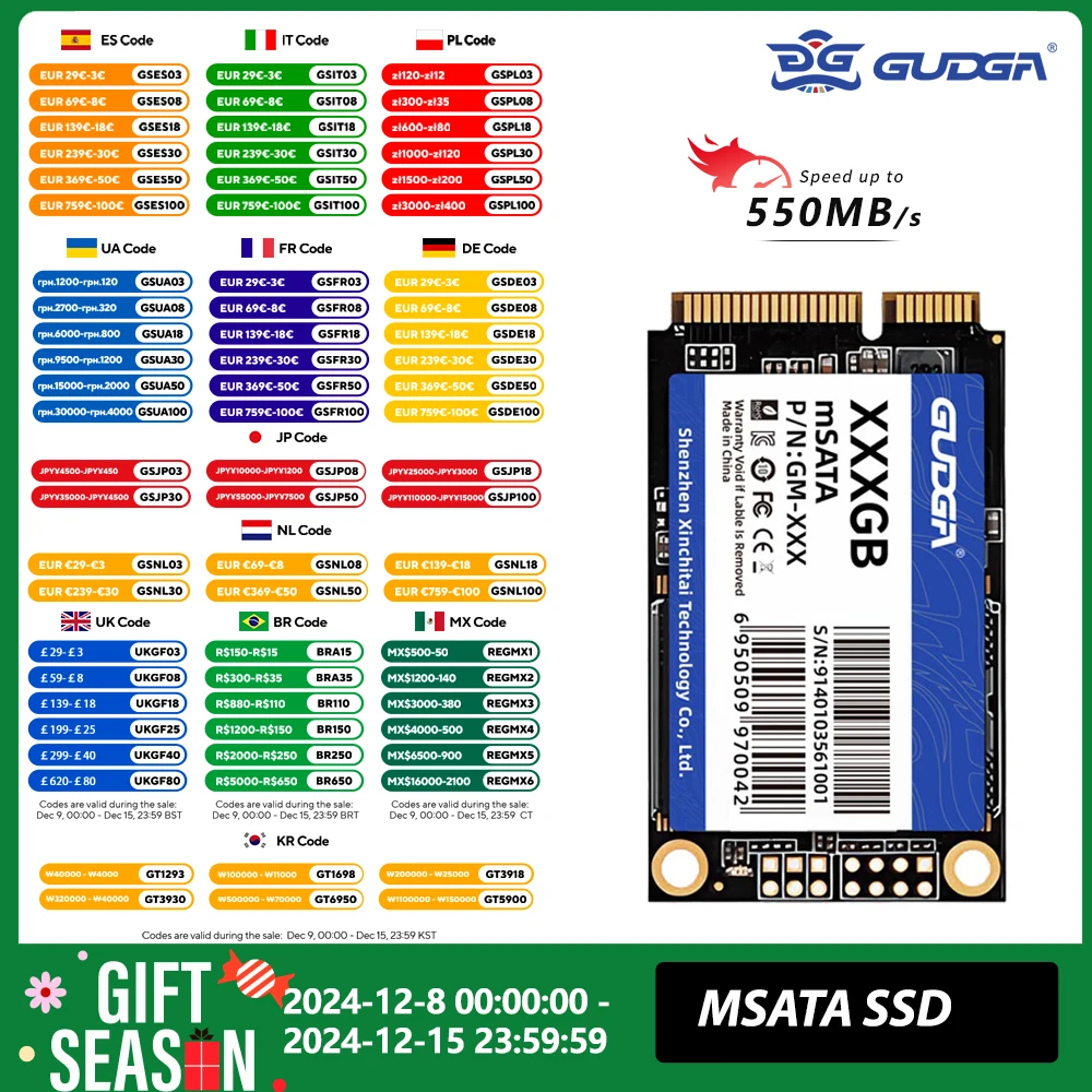 Gudga ssd 128gb mini msata sata3 256gb 64gb512gb2tb disco rígido de estado sólido interno para acer ec 47 tablet computador portátil desktop ,ssd