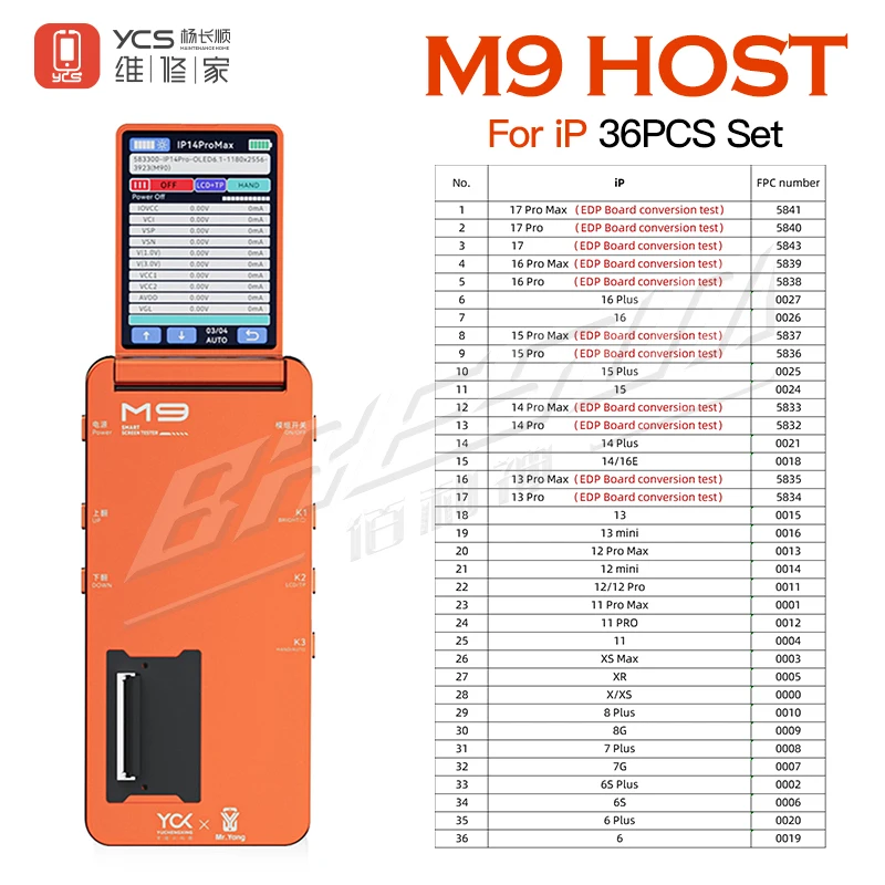 Ycs ycx m9 kits de testador de tela lcd para iphone 6-17 pro max