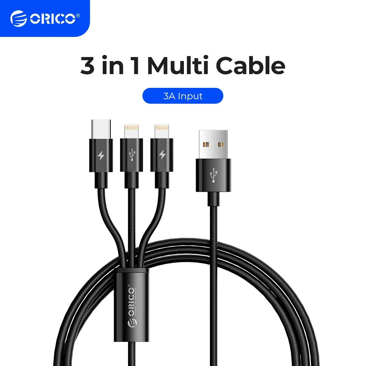 ORICO 3 in 1 Multi Charging Cable USB Cable to Lightning Micro USB Type C Cord Nylon Braided for iPhone Samsung Xiaomi HUAWEI